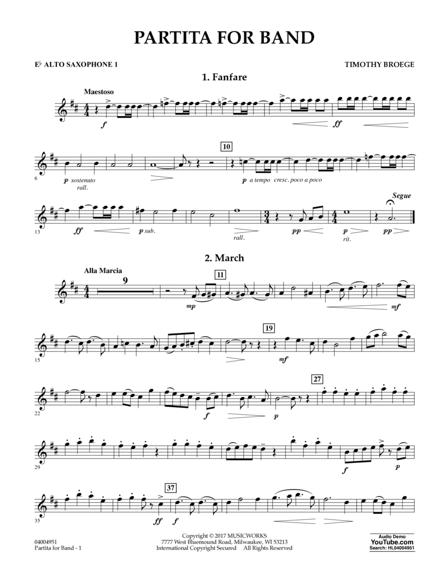 Partita for Band - Eb Alto Saxophone 1 Alto Saxophone scores gallery preview page 1