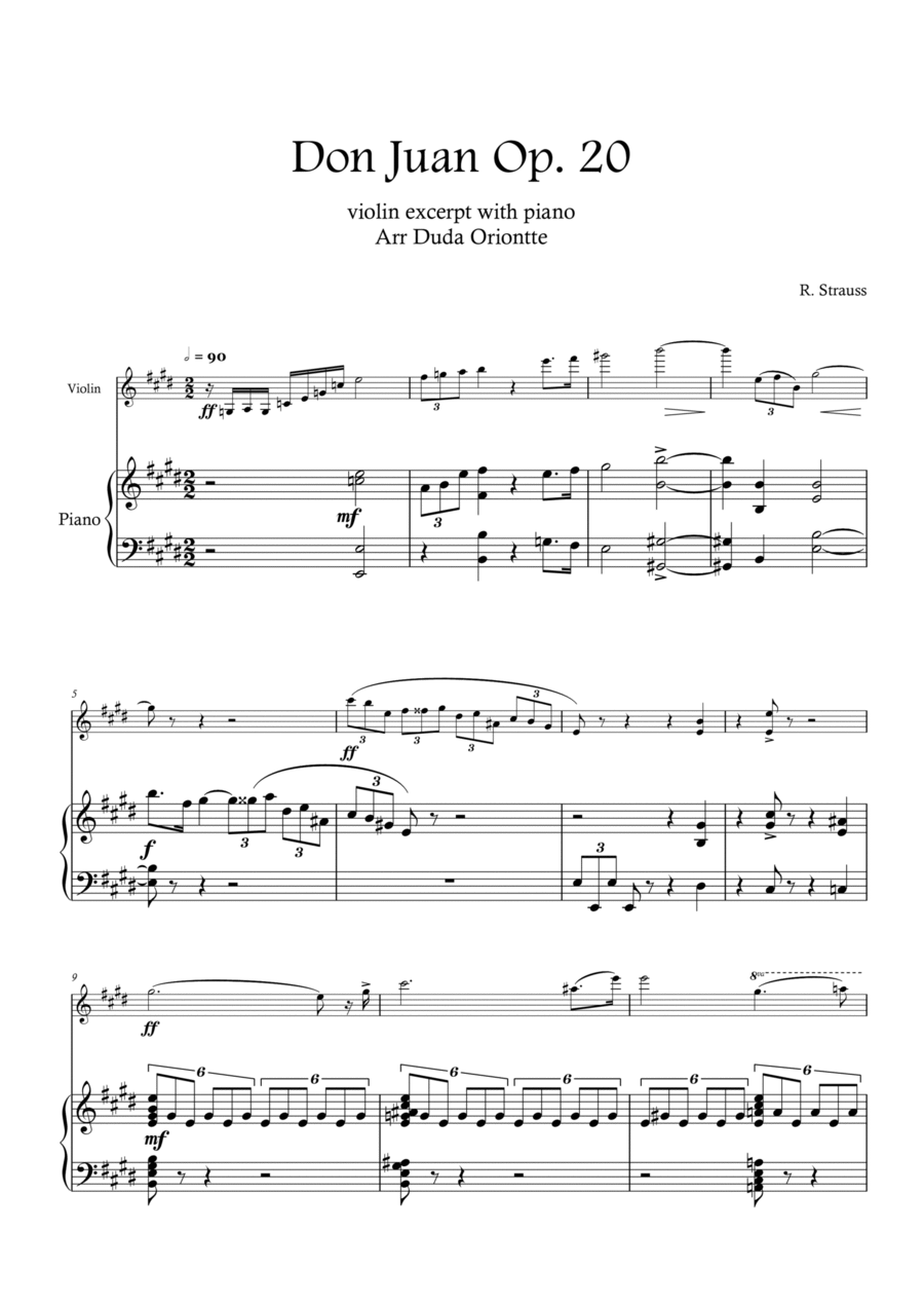 Violin I EXCERPT - Strauss - Don Juan op.20 (with PIANO) Violin Solo scores gallery preview page 1