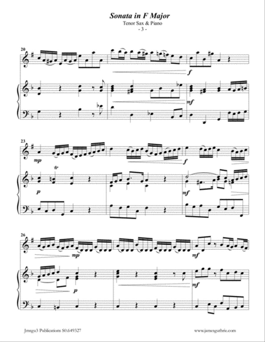 Telemann: Sonata in F Major for Tenor Sax & Piano Telemann: Sonata in F Major for Tenor Sax & Piano Tenor Saxophone scores gallery preview page 3