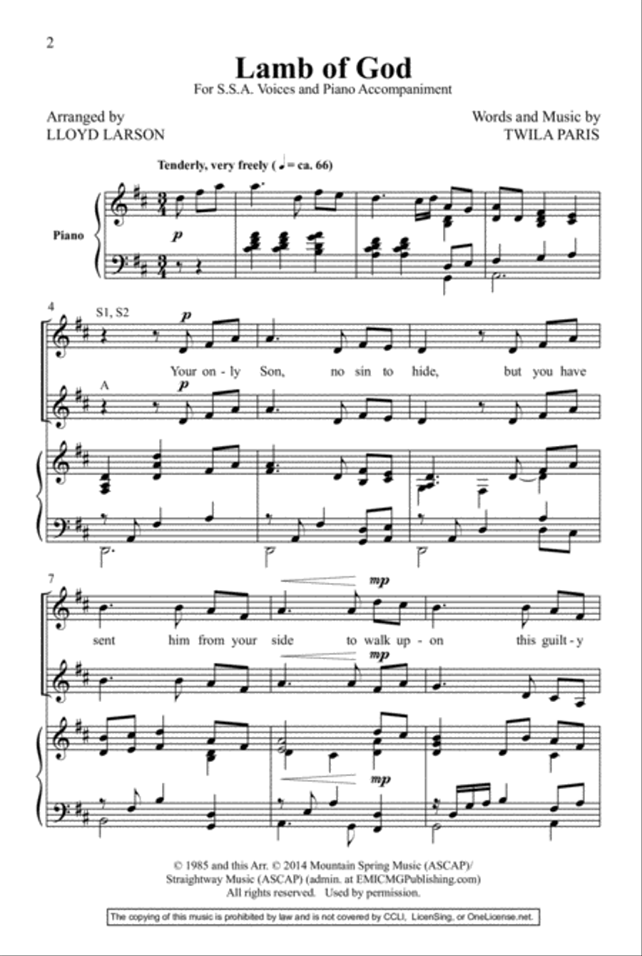 Lamb of God Lamb of God SSA scores gallery preview page 3