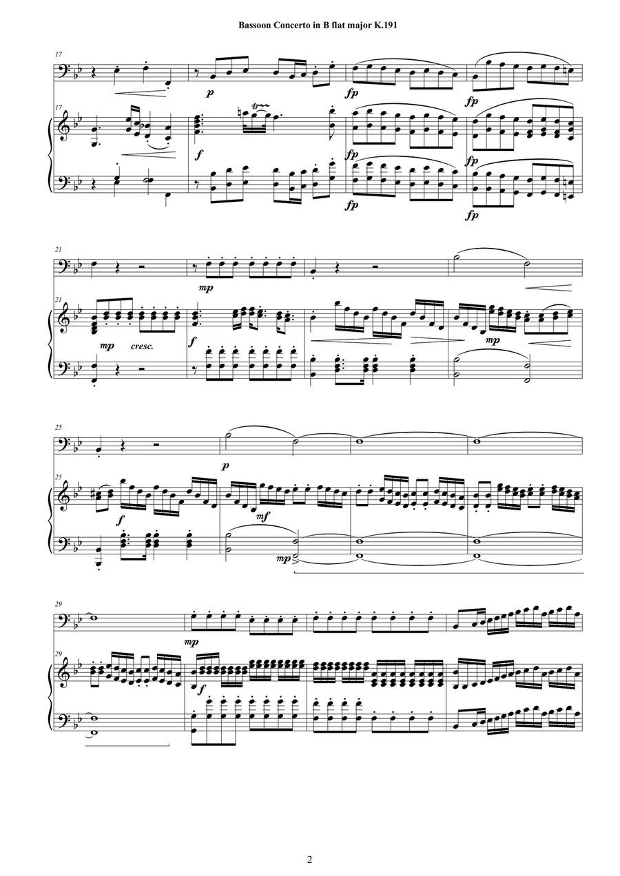 Mozart - Bassoon Concerto in B flat major K 191 for Bassoon and Piano - Score and Part image number null