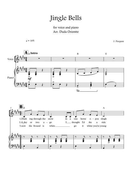 Jingle Bells (E major - with chords) image number null