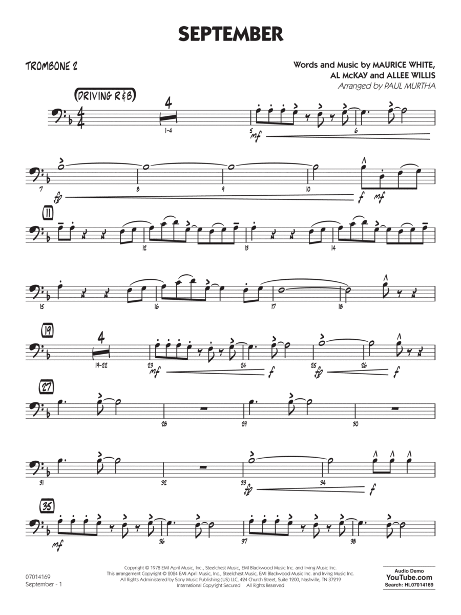 September (arr. Paul Murtha) - Trombone 2