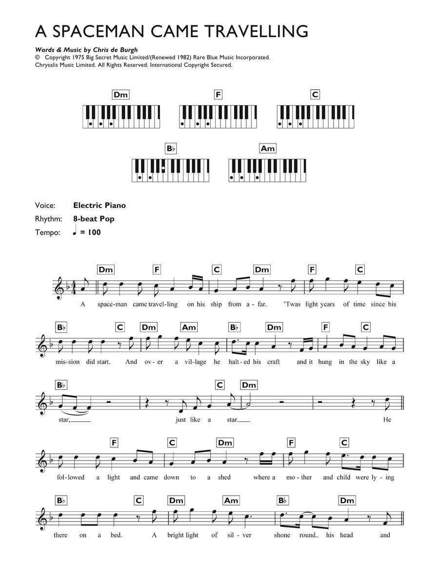 A Spaceman Came Travelling Piano Solo scores gallery preview page 1