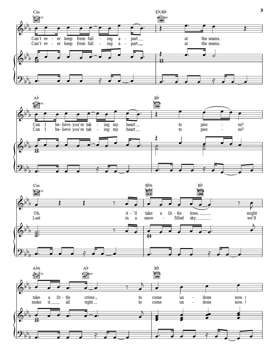 Come Undone Piano, Vocal, Guitar scores gallery preview page 3