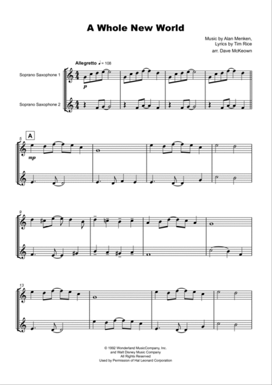 A Whole New World (aladdin's Theme) Woodwind Duet scores gallery preview page 2
