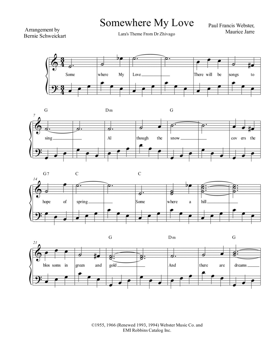 Lara's Theme From Doctor Zhivago Piano, Vocal, Guitar scores gallery preview page 1