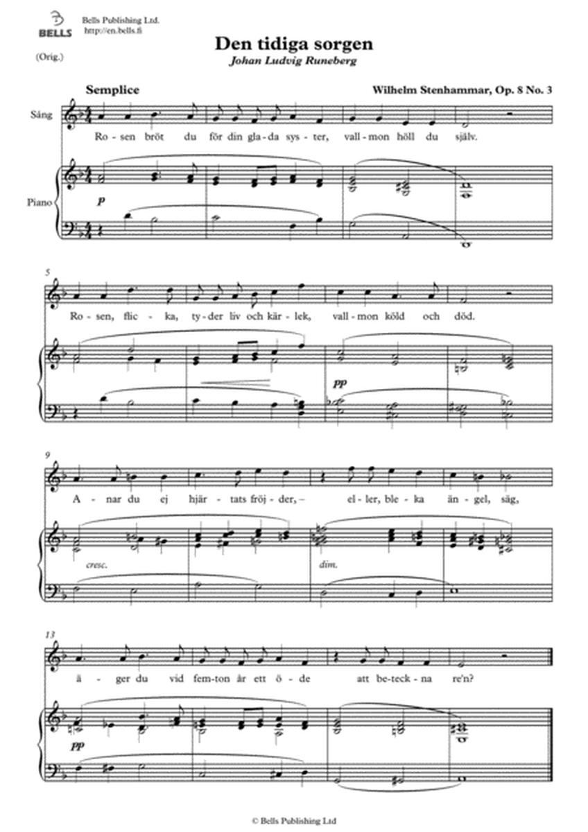 Den tidiga sorgen, Op. 8 No. 3 (Original key. D minor)