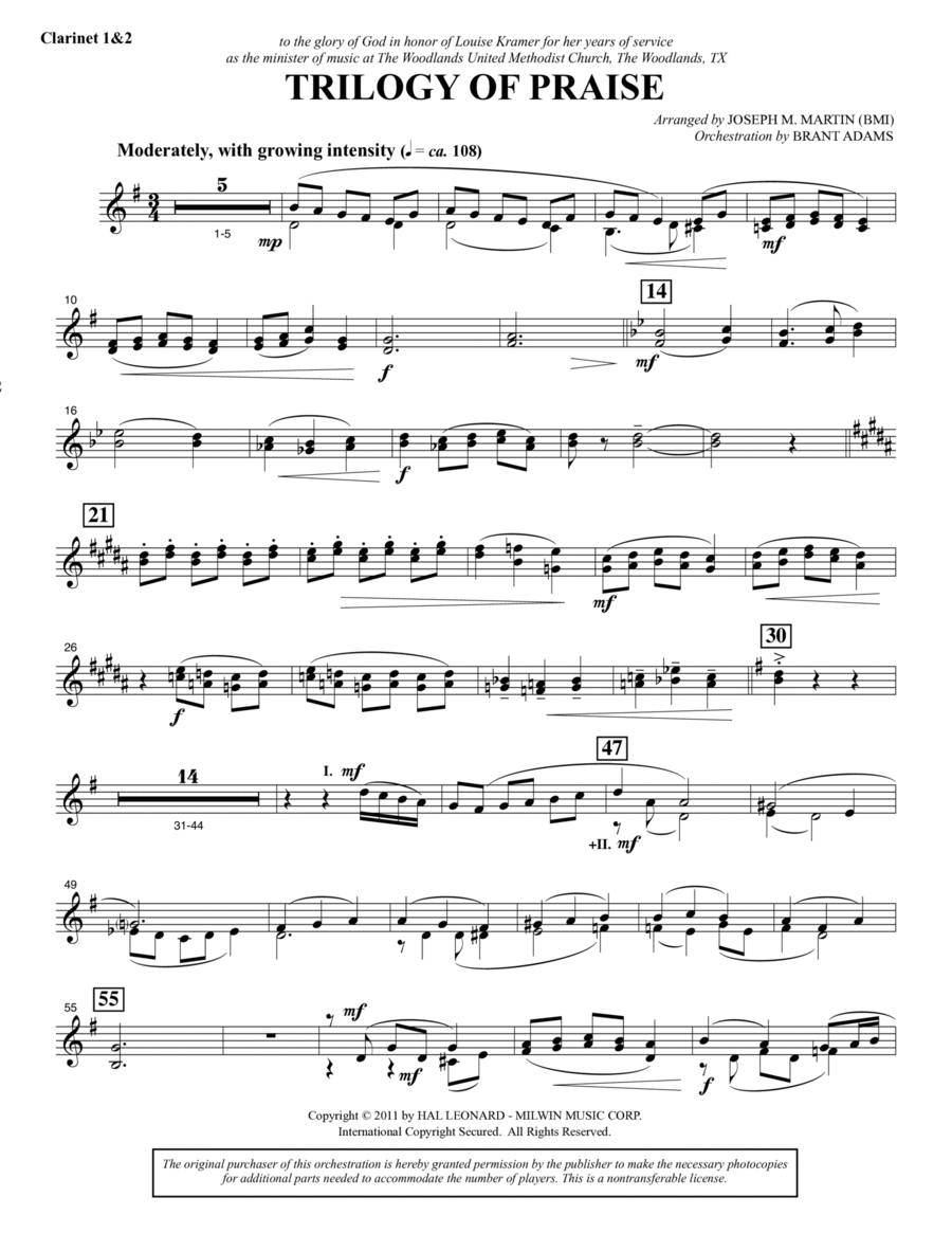 Trilogy Of Praise - Bb Clarinet 1,2 Choir scores gallery preview page 1