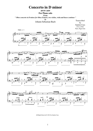 Book cover for J.S-Bach - Oboe concerto in D minor BWV 1059 - mov. 2 Adagio-Piano version