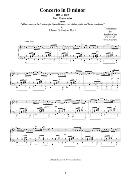 J.S-Bach - Oboe concerto in D minor BWV 1059 - mov. 2 Adagio-Piano version image number null