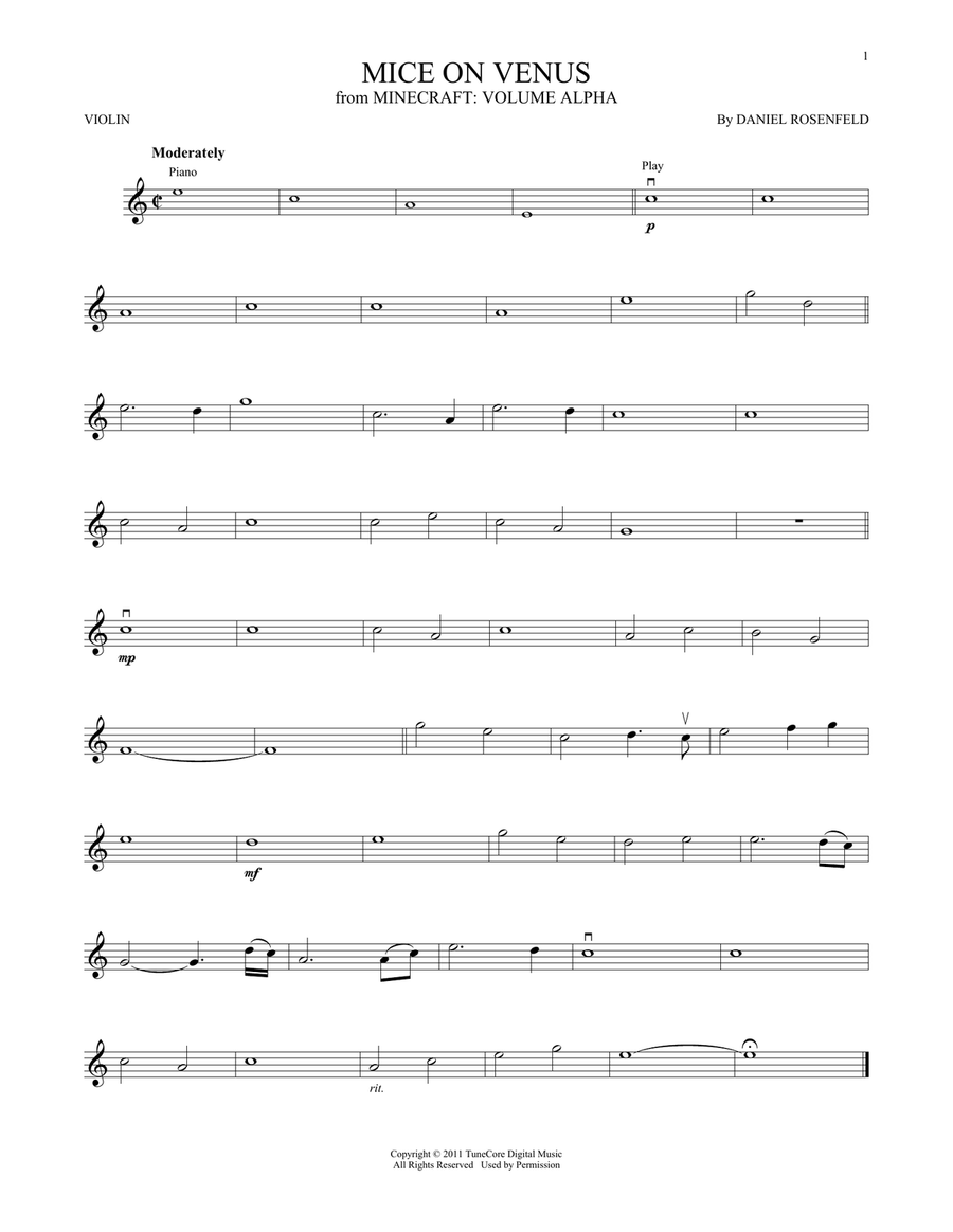 Mice On Venus (from Minecraft) Violin Solo scores gallery preview page 1