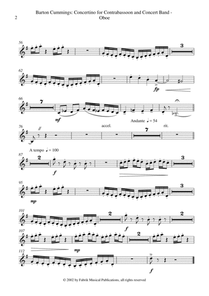 Barton Cummings: Concertino for contrabassoon and concert band, oboe part