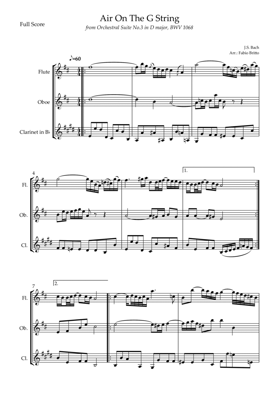 Air On The G String (J.S. Bach) for Woodwind Trio Woodwind Trio scores gallery preview page 1