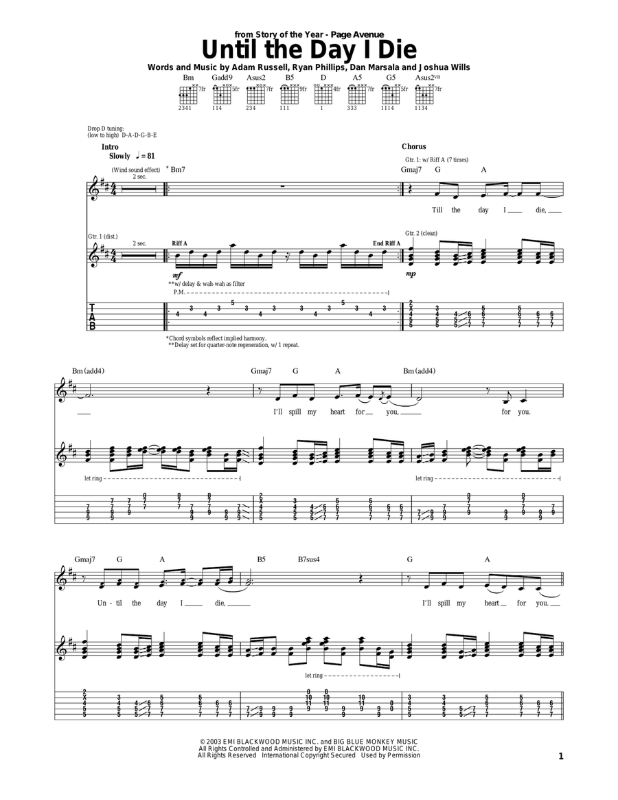Until The Day I Die Guitar Tablature scores gallery preview page 1