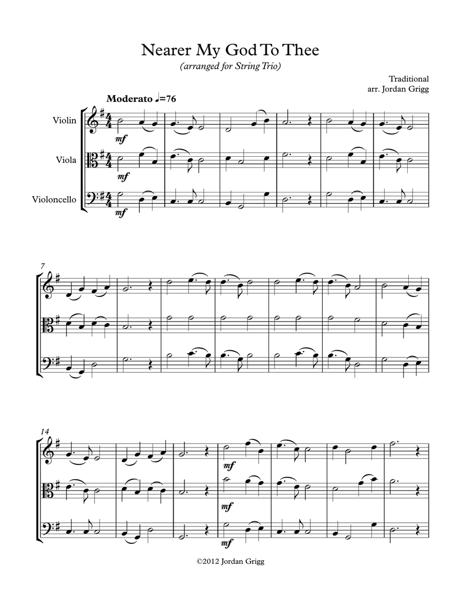 Nearer My God To Thee (arranged for String Trio) String Trio scores gallery preview page 1