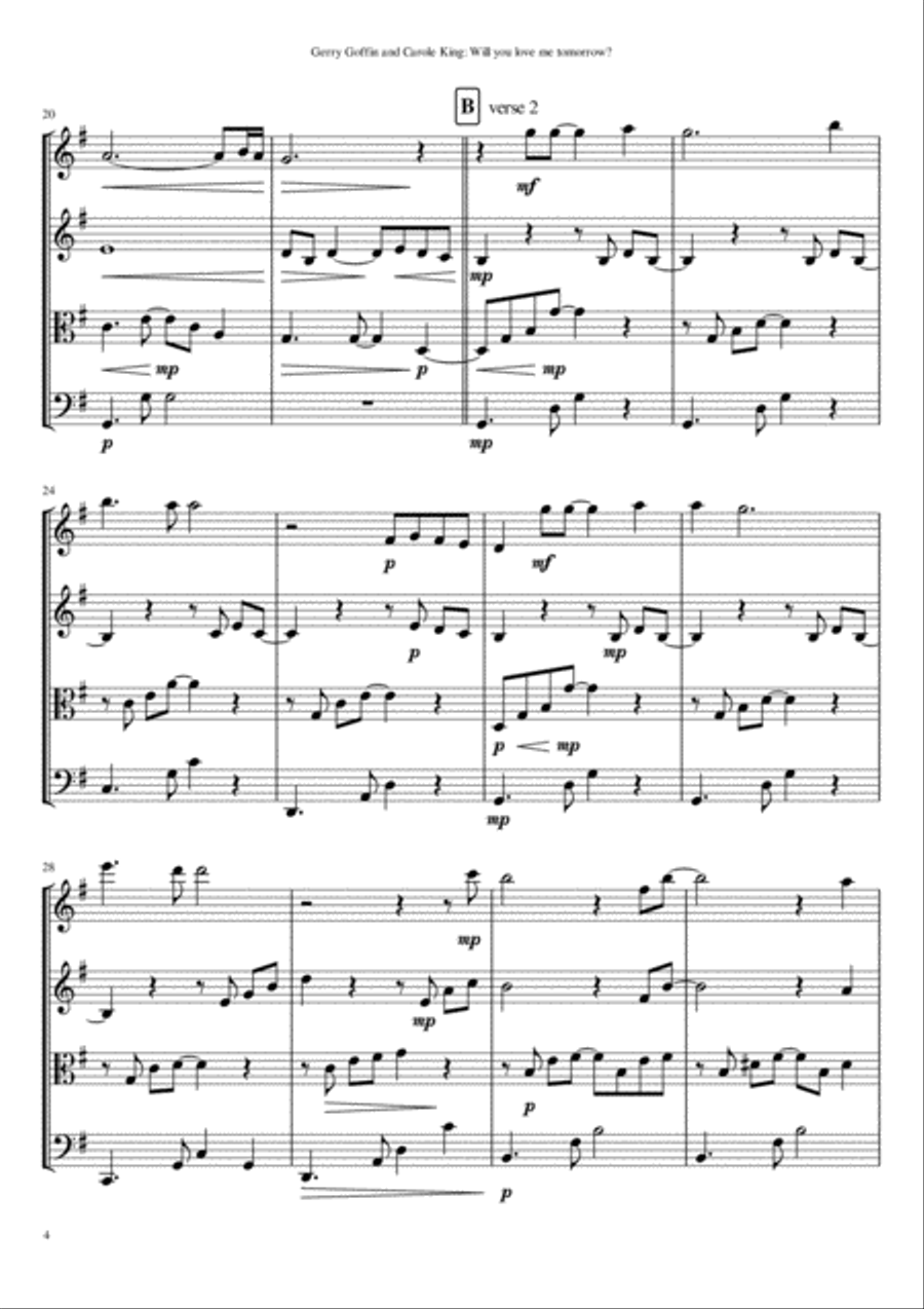 Will You Love Me Tomorrow (Will You Still Love Me Tomorrow) String Quartet scores gallery preview page 4