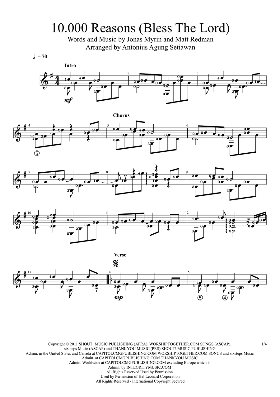 000 Reasons (Bless The Lord), 10 Guitar Solo scores gallery preview page 1