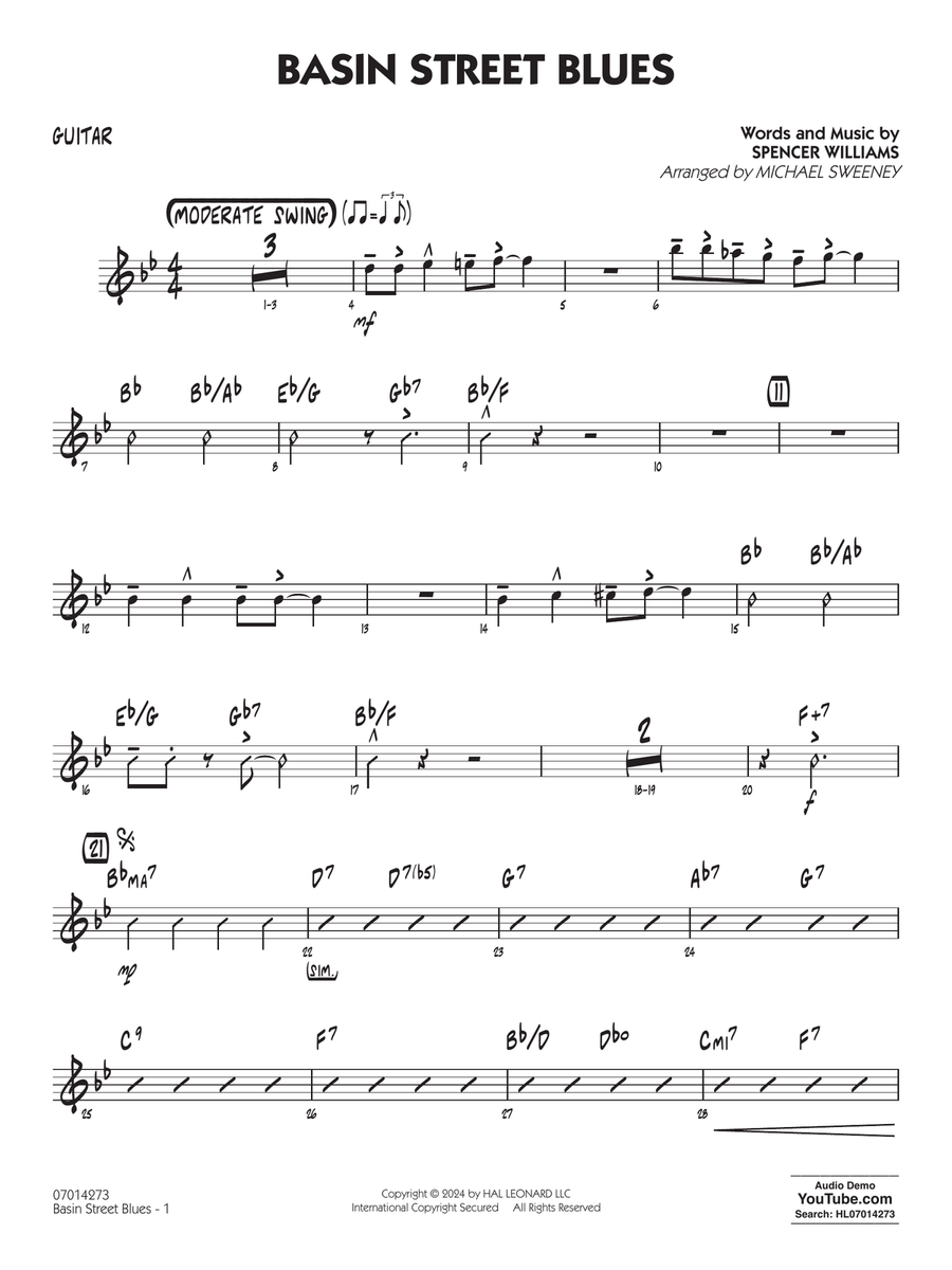 Basin Street Blues (arr. Michael Sweeney) - Guitar Jazz Ensemble scores gallery preview page 1