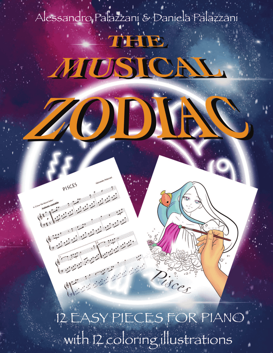 The Musical Zodiac: 12 easy pieces for piano with 12 coloring illustrations Piano Solo scores gallery preview page 1
