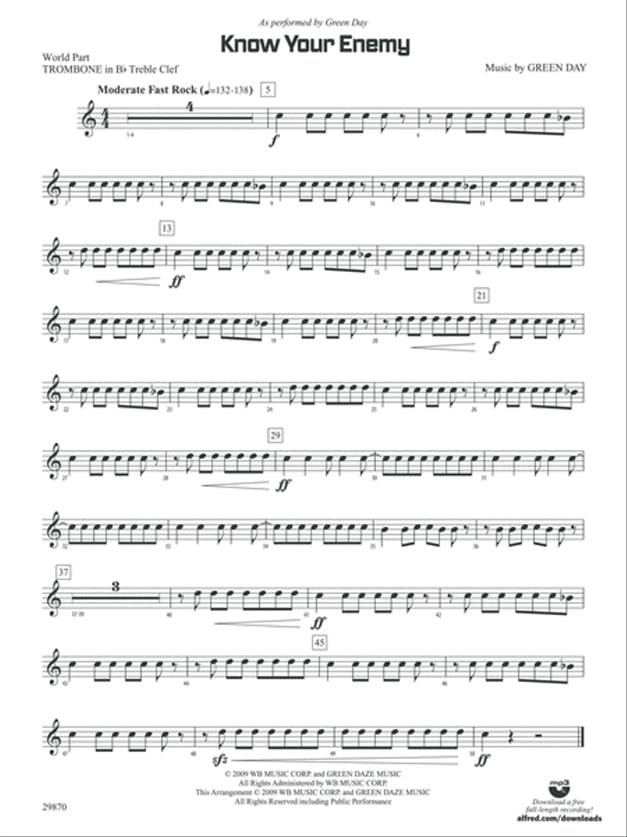 Know Your Enemy: (World Part) 1st B-flat Trombone T.C. Concert Band scores gallery preview page 1
