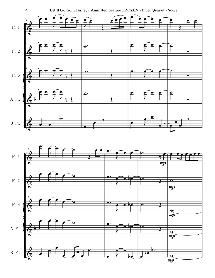 Let It Go (from Frozen) Woodwind Quartet scores gallery preview page 6