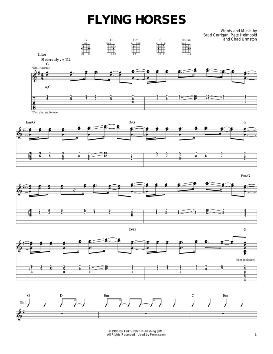 Flying Horses Guitar Tablature scores gallery preview page 1
