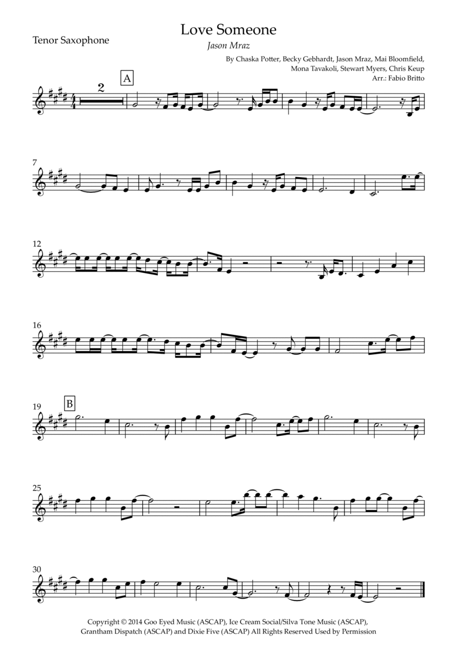 Love Someone Tenor Saxophone scores gallery preview page 1