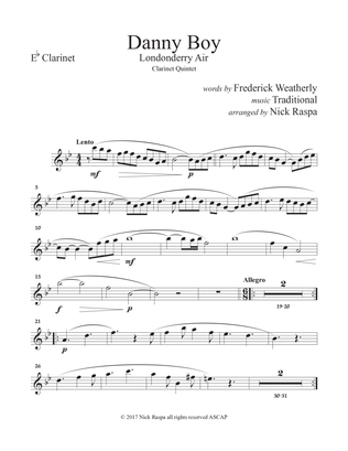 Danny Boy (Clarinet Quintet Eb, Bb(2) B. cl. & Cb. Cl.) Eb Clarinet part