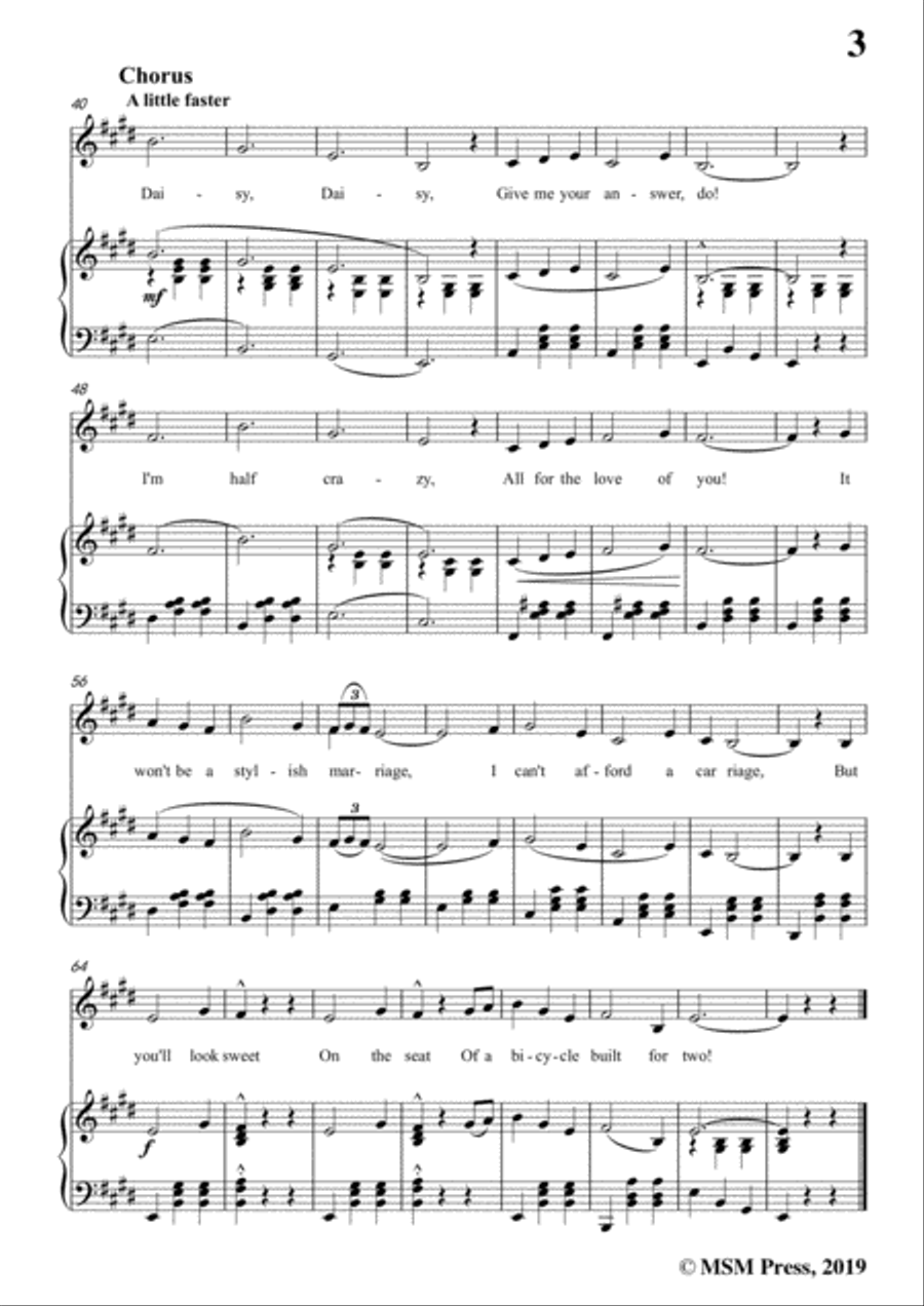 Henry Dacre-Daisy Bell,in E Major,for Voice and Piano Voice Solo scores gallery preview page 5