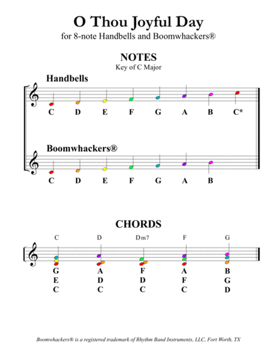 O Thou Joyful Day for 8-note Bells and Boomwhackers (with Color Coded Notes) image number null