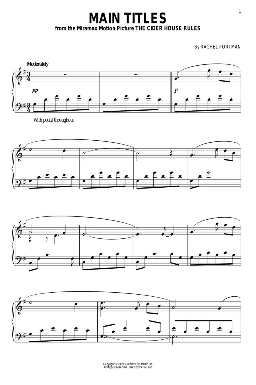 Main Titles from The Cider House Rules Piano Solo scores gallery preview page 1