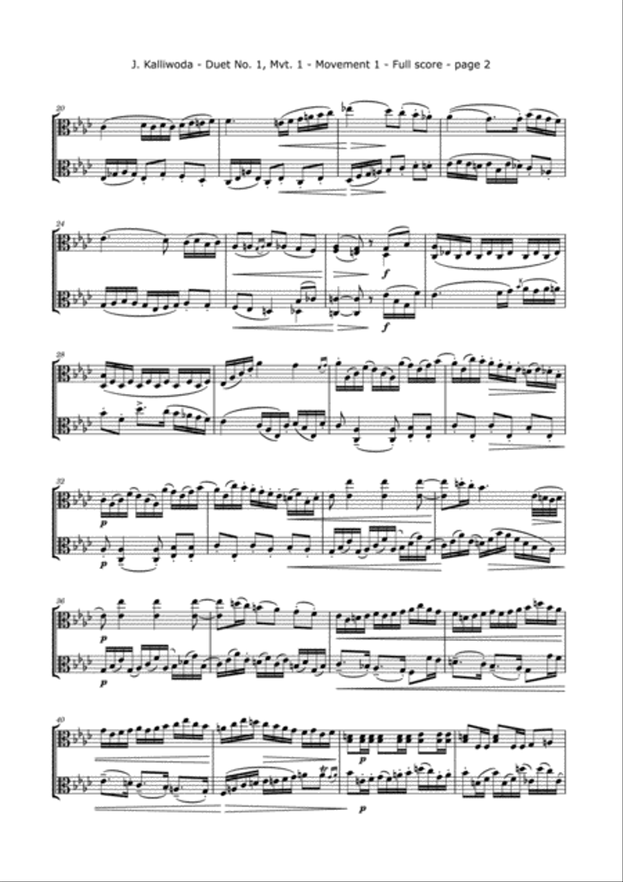Kalliwoda, J. - Duet No. 1 Mvt. 1, (Op. 70) for Two Violas String Duet scores gallery preview page 2