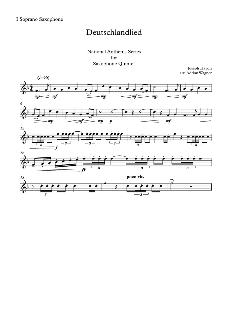 Deutschlandlied (National Anthem of Germany) Saxophone Quintet arr. Adrian Wagner Saxophone Quintet scores gallery preview page 4