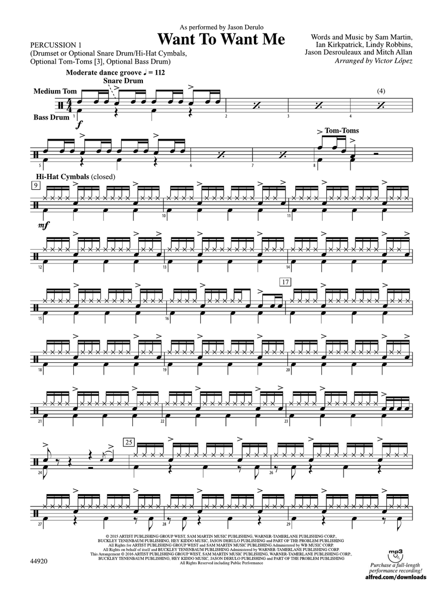 Want to Want Me: 1st Percussion