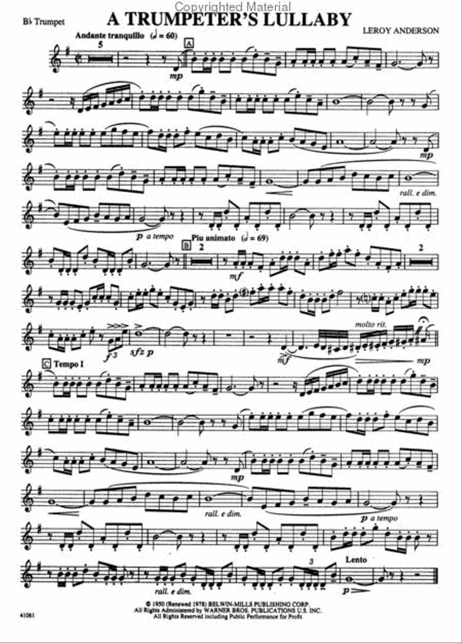 A Trumpeter's Lullaby (Bb Trumpet and Piano) Small Ensemble scores gallery preview page 2
