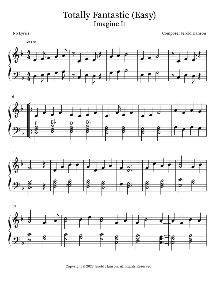 Totally Fantastic (Easy) Totally Fantastic (Easy) Easy Piano scores gallery preview page 1