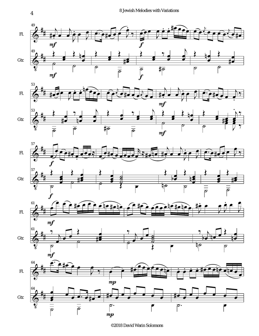 8 Jewish Melodies with Variations for flute and guitar Flute scores gallery preview page 4