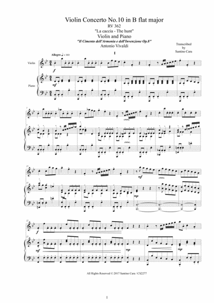 Vivaldi - Violin Concerto No.10 in B flat RV 362 (La caccia) Op.8 for Violin and Piano image number null