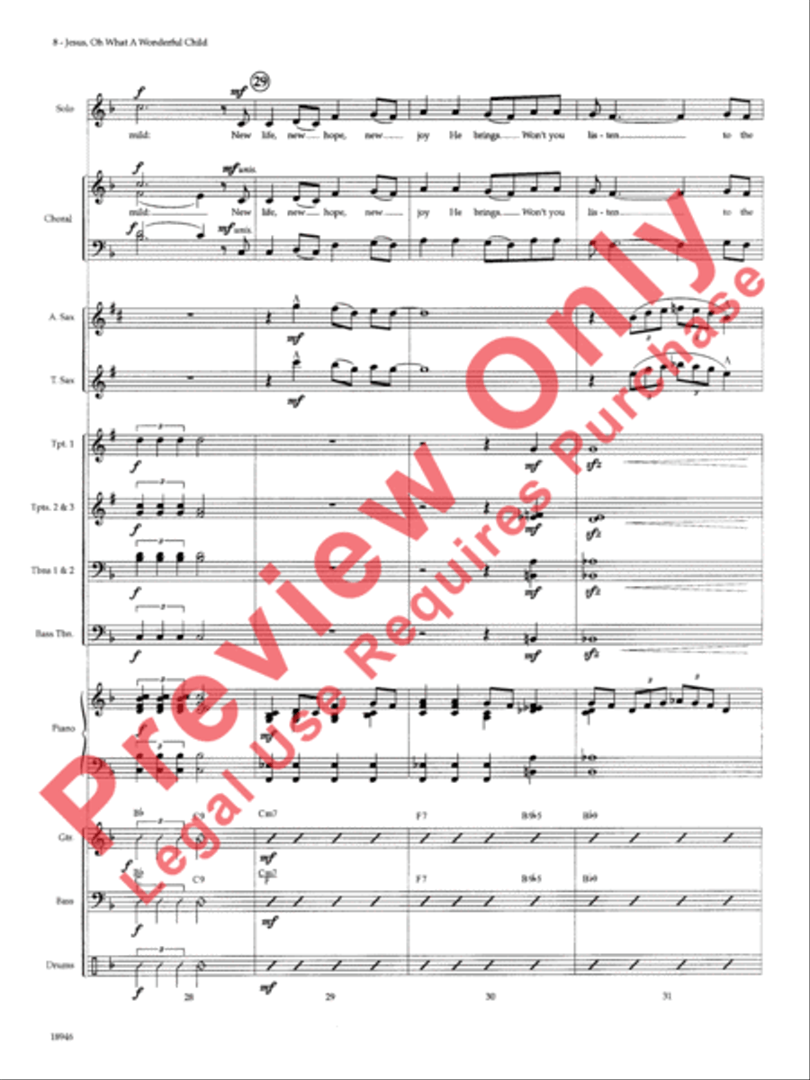 Jesus, Oh What a Wonderful Child Choir scores gallery preview page 9