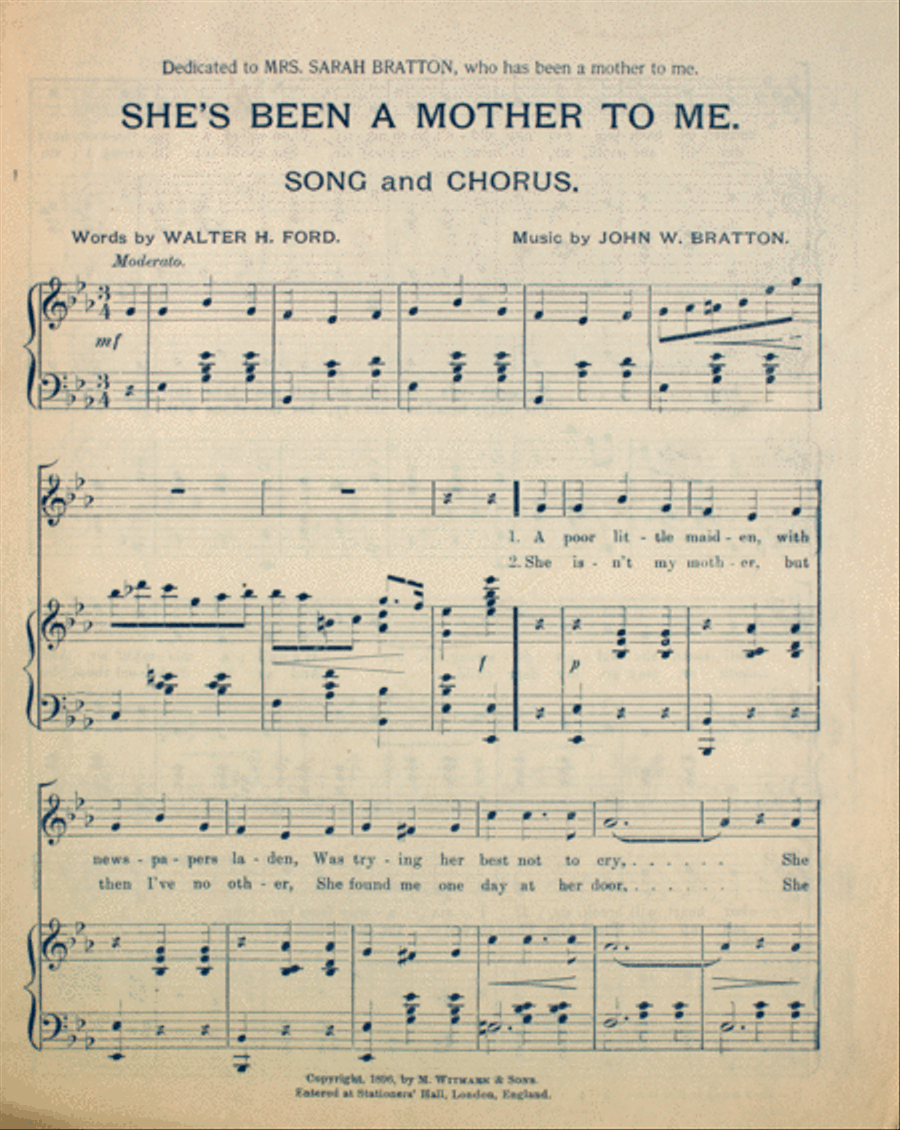 She's Been a Mother to Me. Song and Chorus Choir scores gallery preview page 1