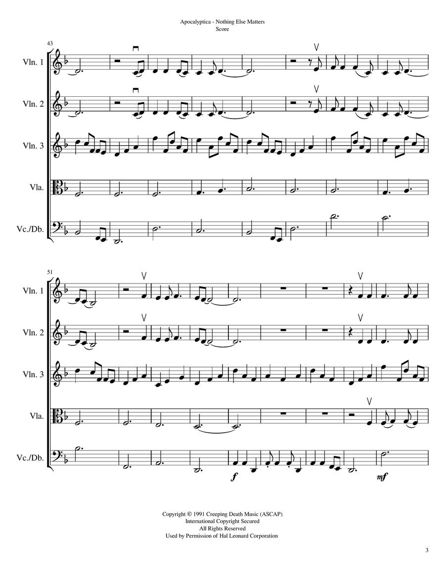 Nothing Else Matters String Quintet scores gallery preview page 3