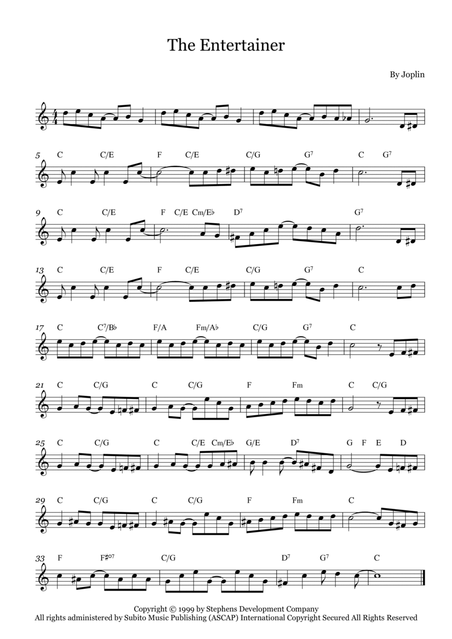 The Entertainer by Scott Joplin Trumpet Solo Digital Sheet
