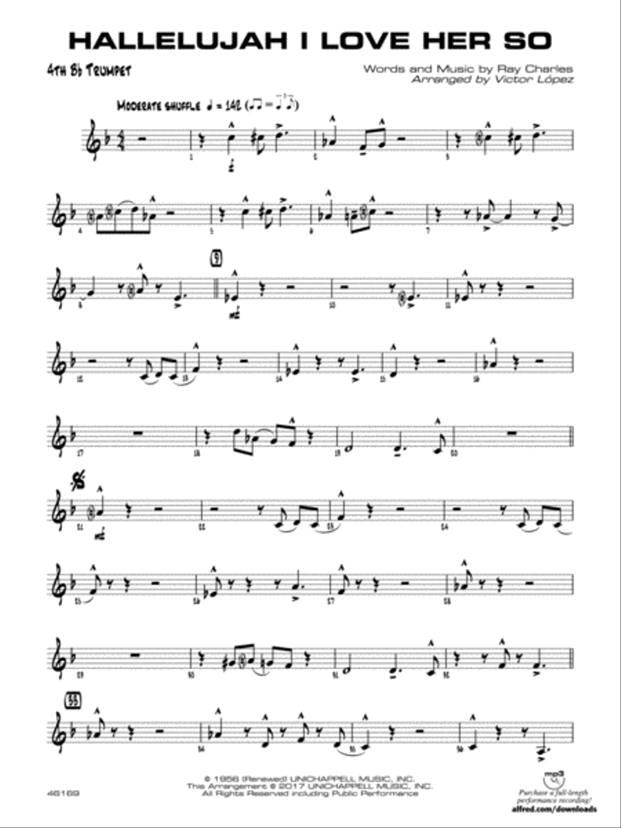 Hallelujah I Love Her So: 4th B-flat Trumpet Jazz Ensemble scores gallery preview page 1