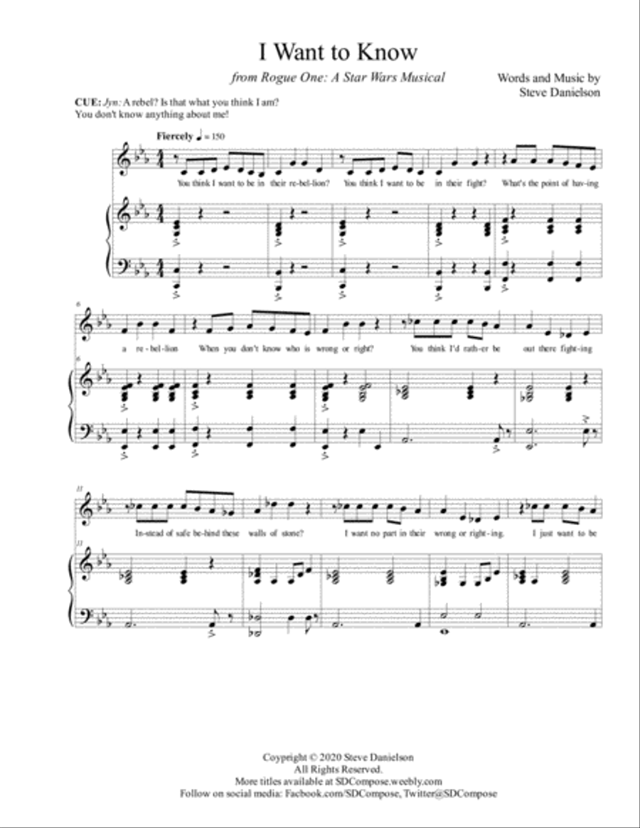 I Want to Know - from Rogue One: A Star Wars Musical High Voice scores gallery preview page 1