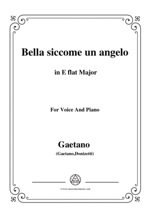 Donizetti-Bella siccome un angelo in E flat Major, for Voice and Piano