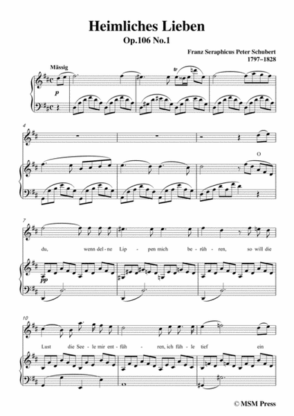 Schubert-Heimliches Lieben,Op.106 No.1,in D Major,for Voice&Piano