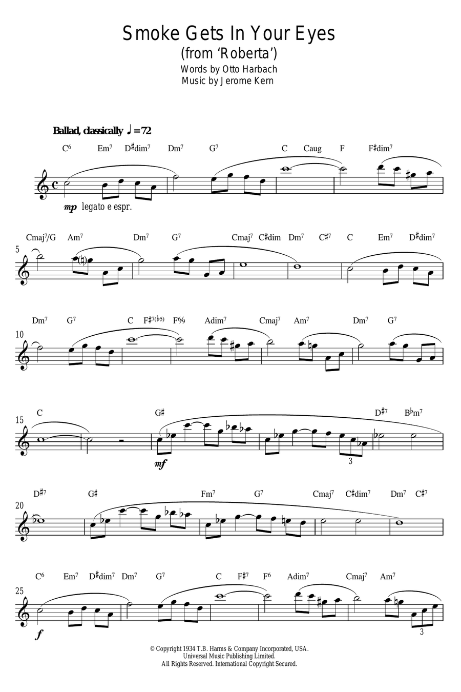 Smoke Gets In Your Eyes (from Roberta) Alto Saxophone scores gallery preview page 1