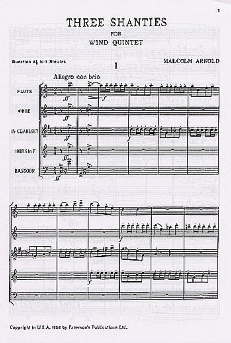 Malcolm Arnold: Three Shanties For Wind Quintet Op. 4 (Full Score)