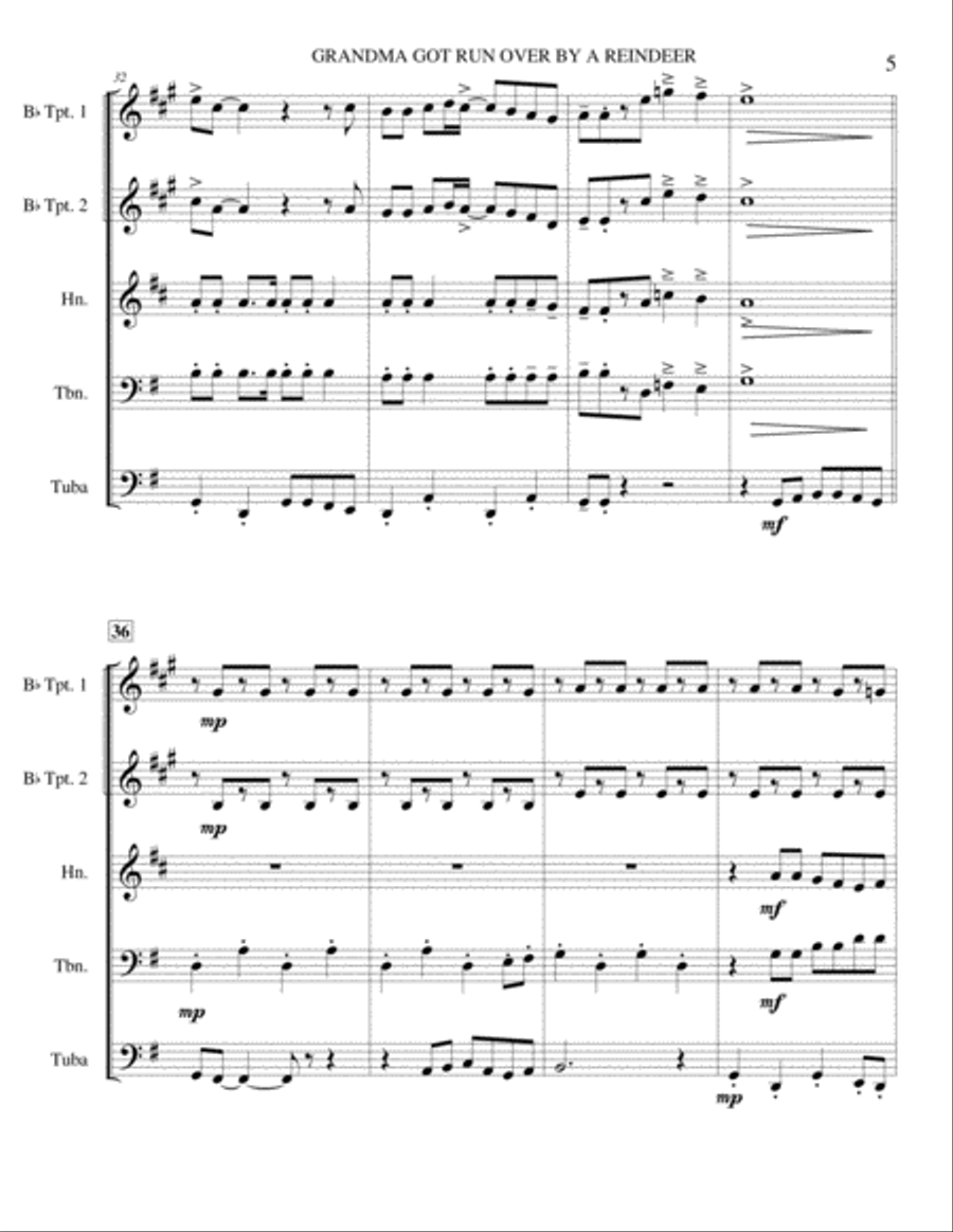 Grandma Got Run Over By A Reindeer Brass Ensemble scores gallery preview page 6